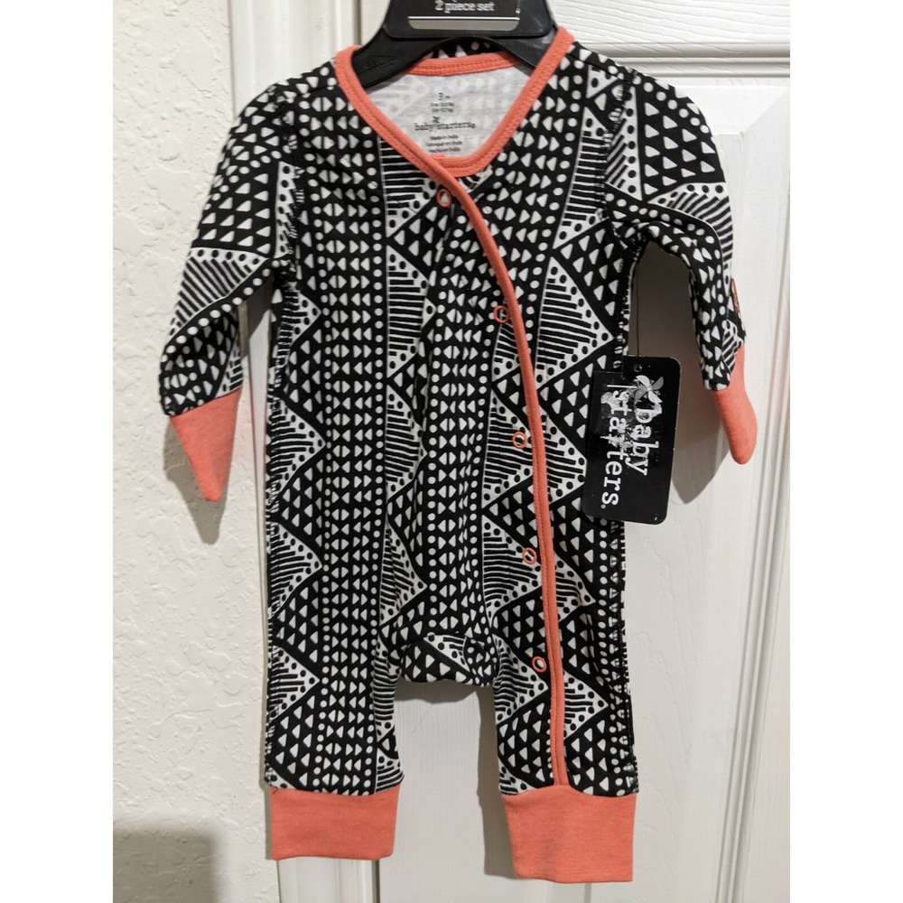 Baby Starters Girl Size 3 Months 2 Piece Black/ White/ Orange Suit w/ Hat